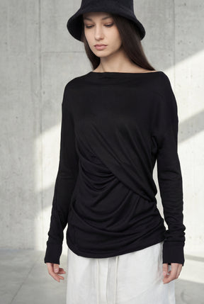 OFF WHITE DRAPED WRAP LONG SLEEVE TOP