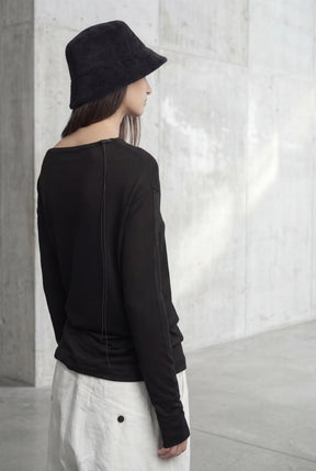 BLACK DRAPED WRAP LONG SLEEVE TOP