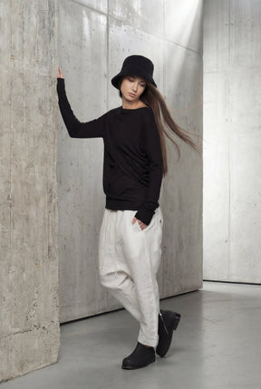 BLACK DRAPED WRAP LONG SLEEVE TOP