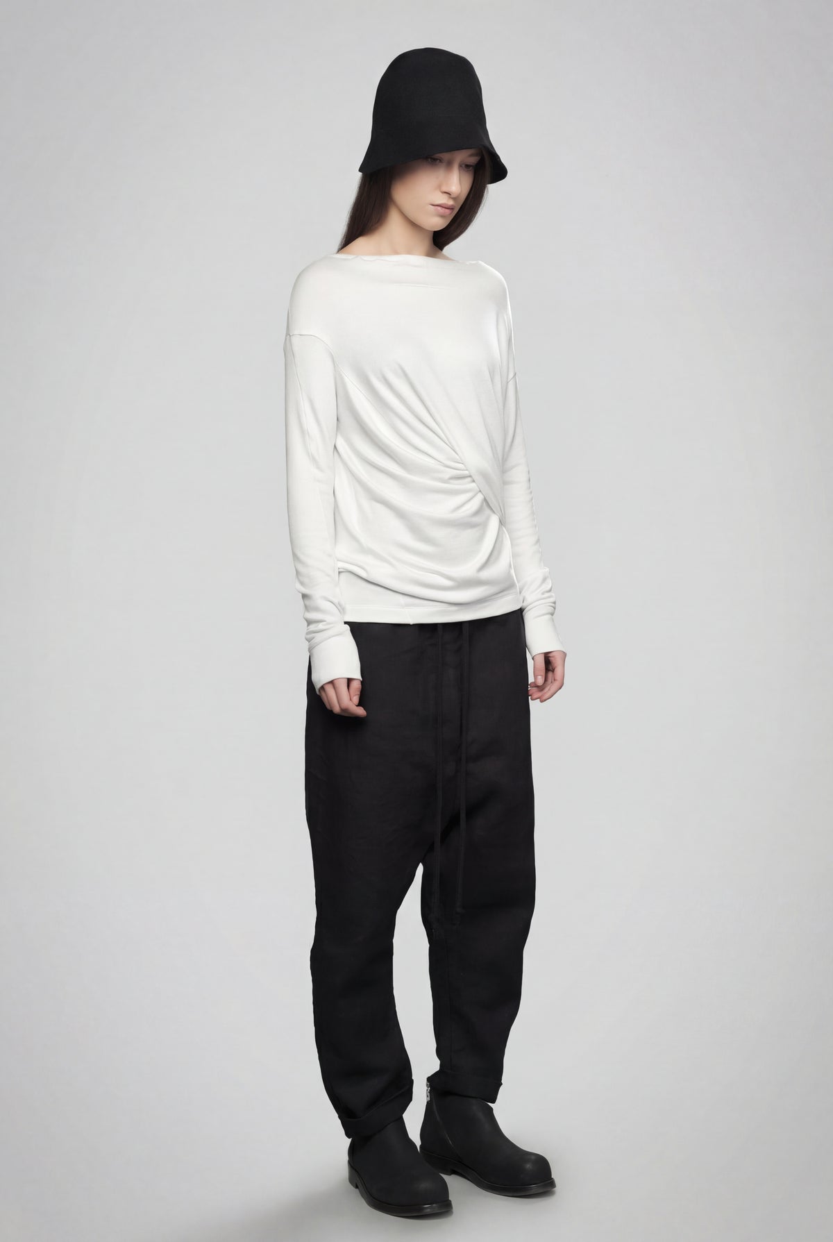 OFF WHITE DRAPED WRAP LONG SLEEVE TOP