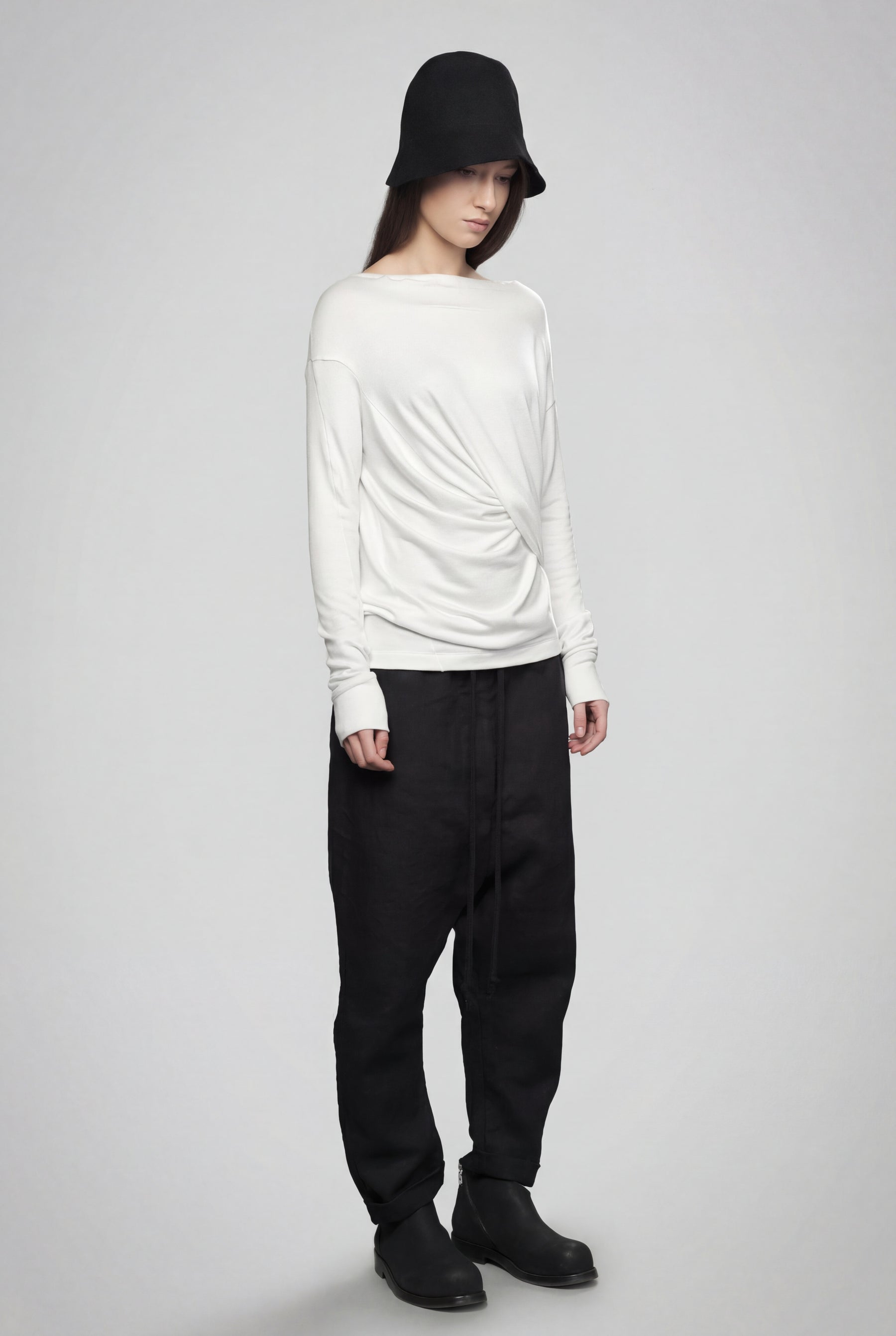 OFF WHITE DRAPED WRAP LONG SLEEVE TOP
