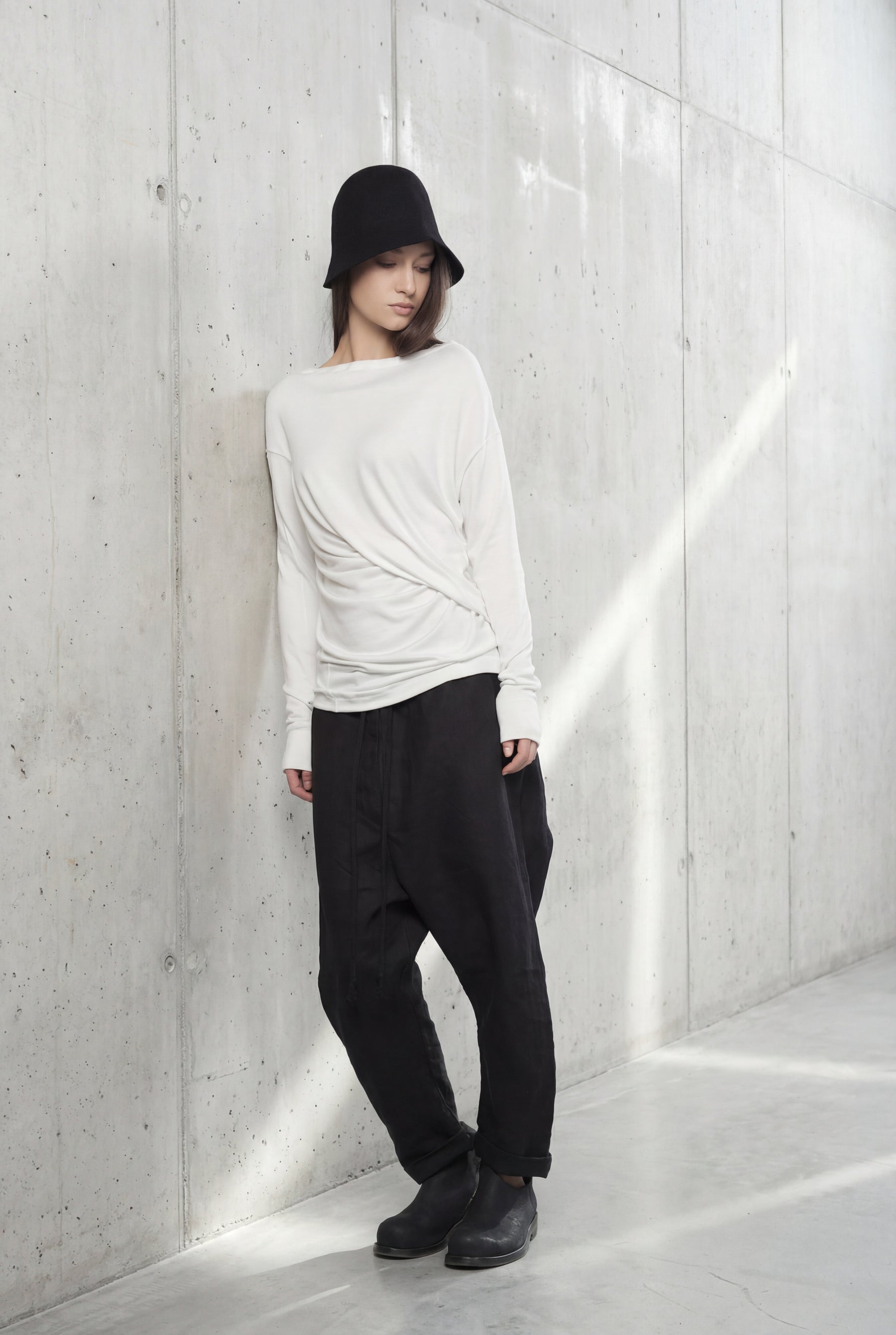 OFF WHITE DRAPED WRAP LONG SLEEVE TOP