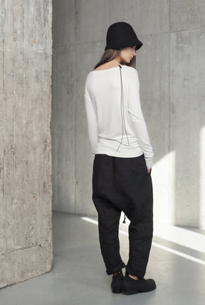 OFF WHITE DRAPED WRAP LONG SLEEVE TOP