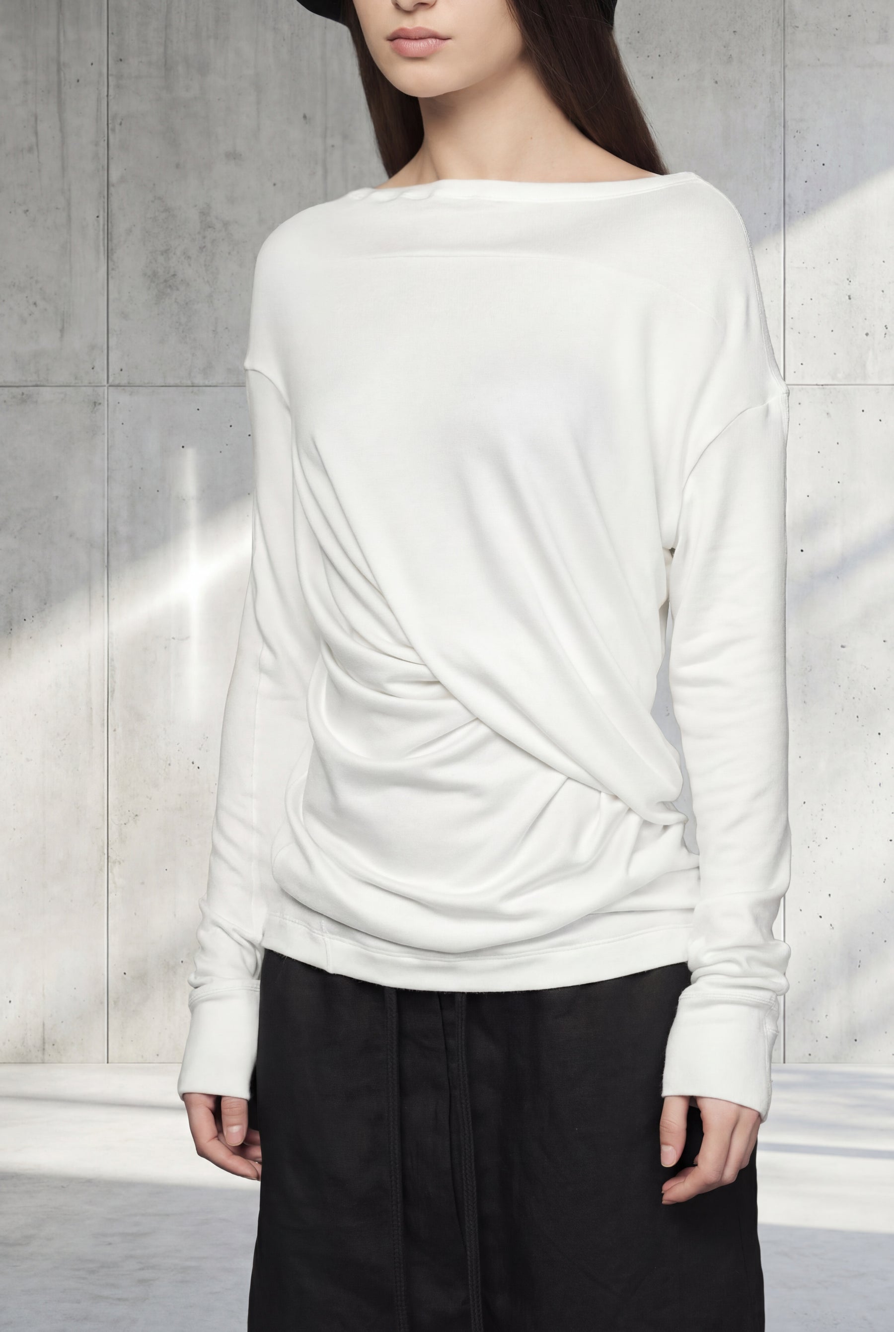 OFF WHITE DRAPED WRAP LONG SLEEVE TOP