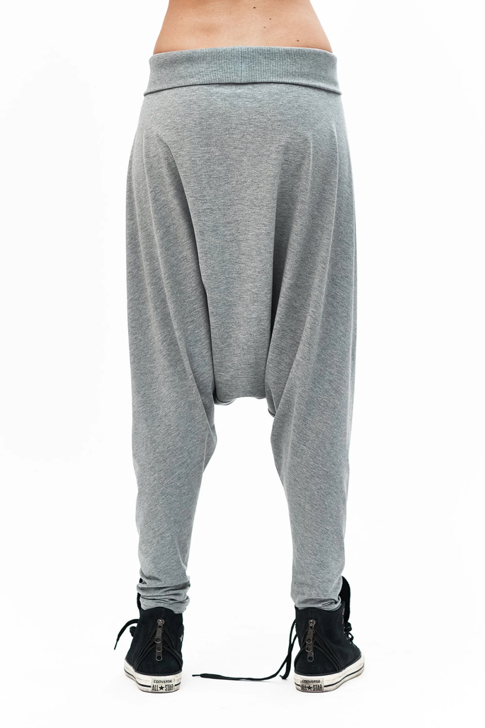 BLACK DROP CROTCH COTTON PANTS