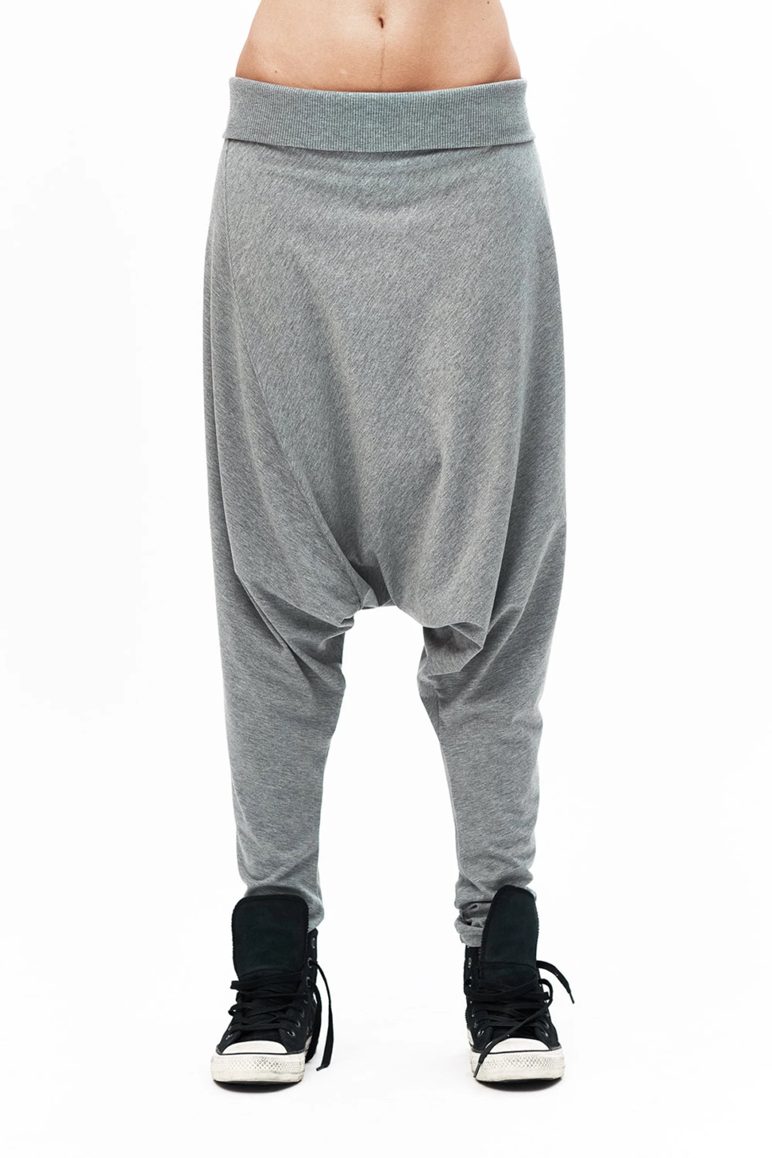 BLACK DROP CROTCH COTTON PANTS