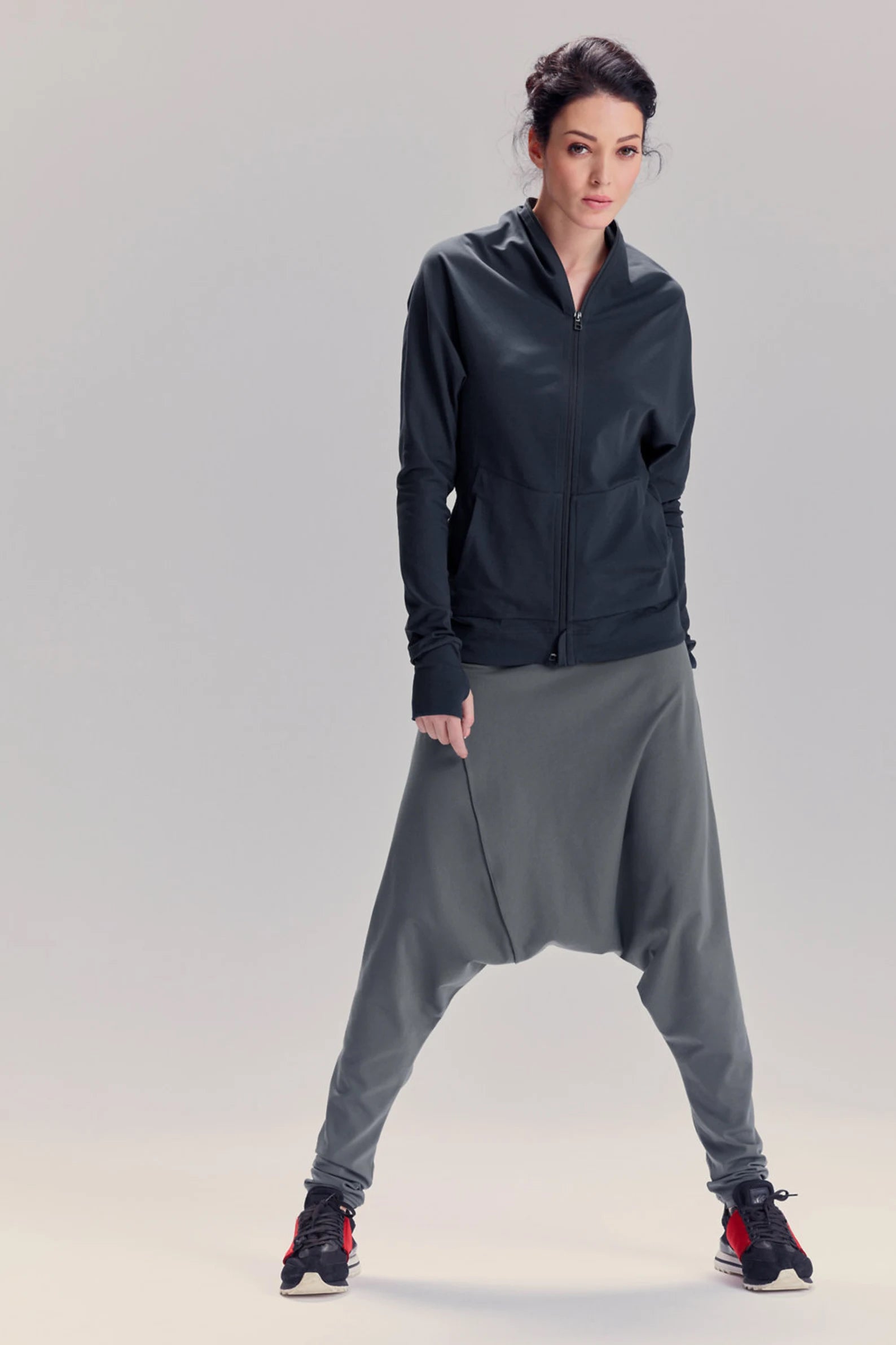 BLACK DROP CROTCH COTTON PANTS