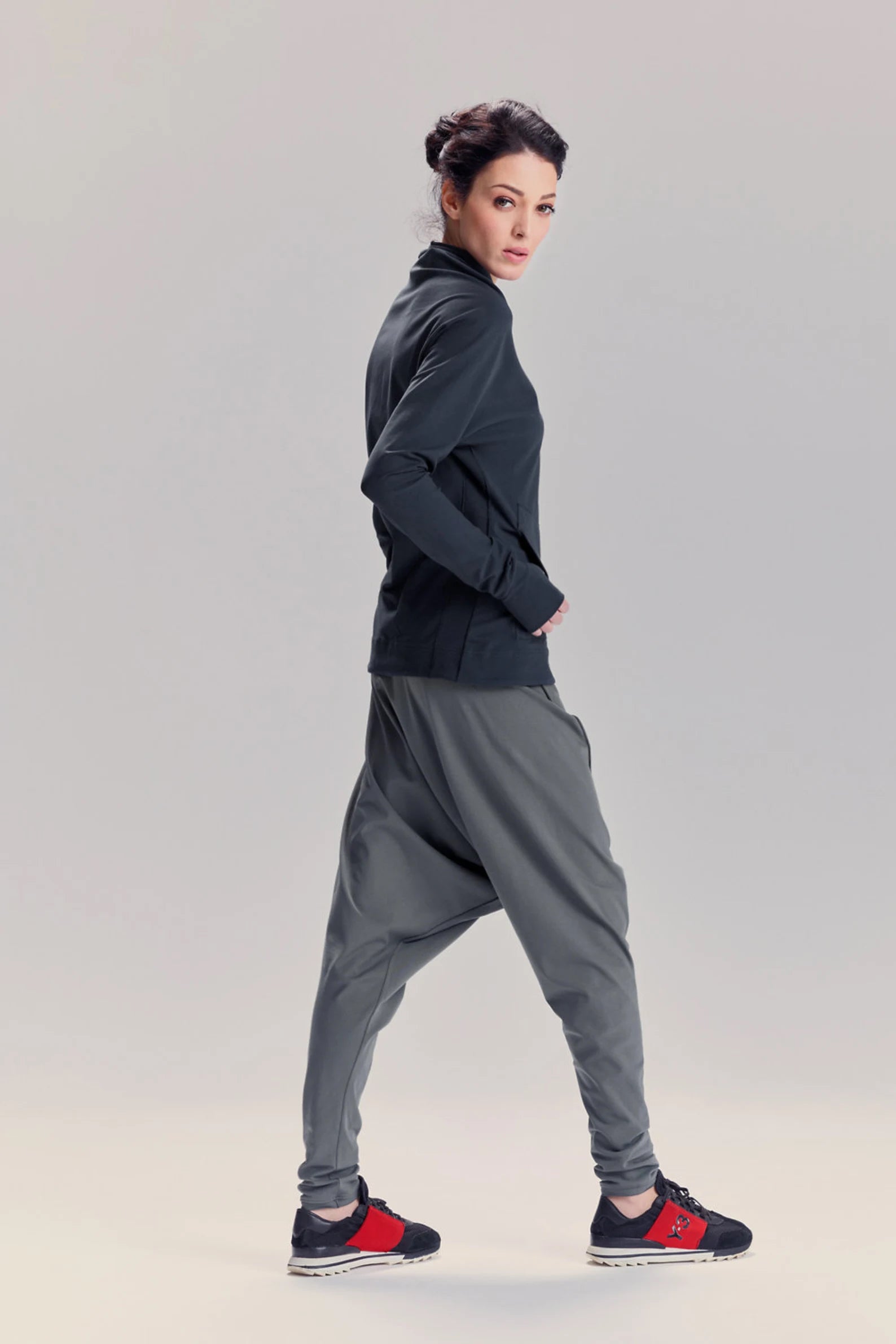 BLACK DROP CROTCH COTTON PANTS