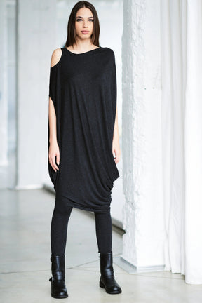 SLEEVELESS CHARCOAL DRAPED DRESS