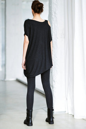 SLEEVELESS CHARCOAL DRAPED DRESS