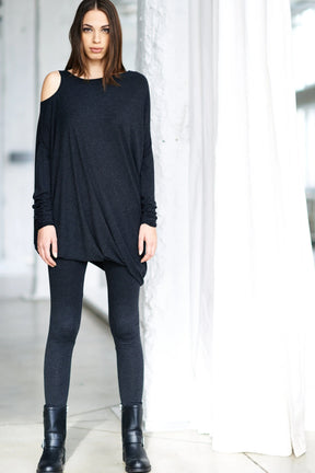 LONG SLEEVE CHARCOAL DRAPED DRESS