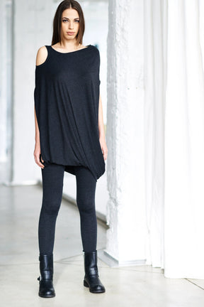 SLEEVELESS CHARCOAL DRAPED DRESS