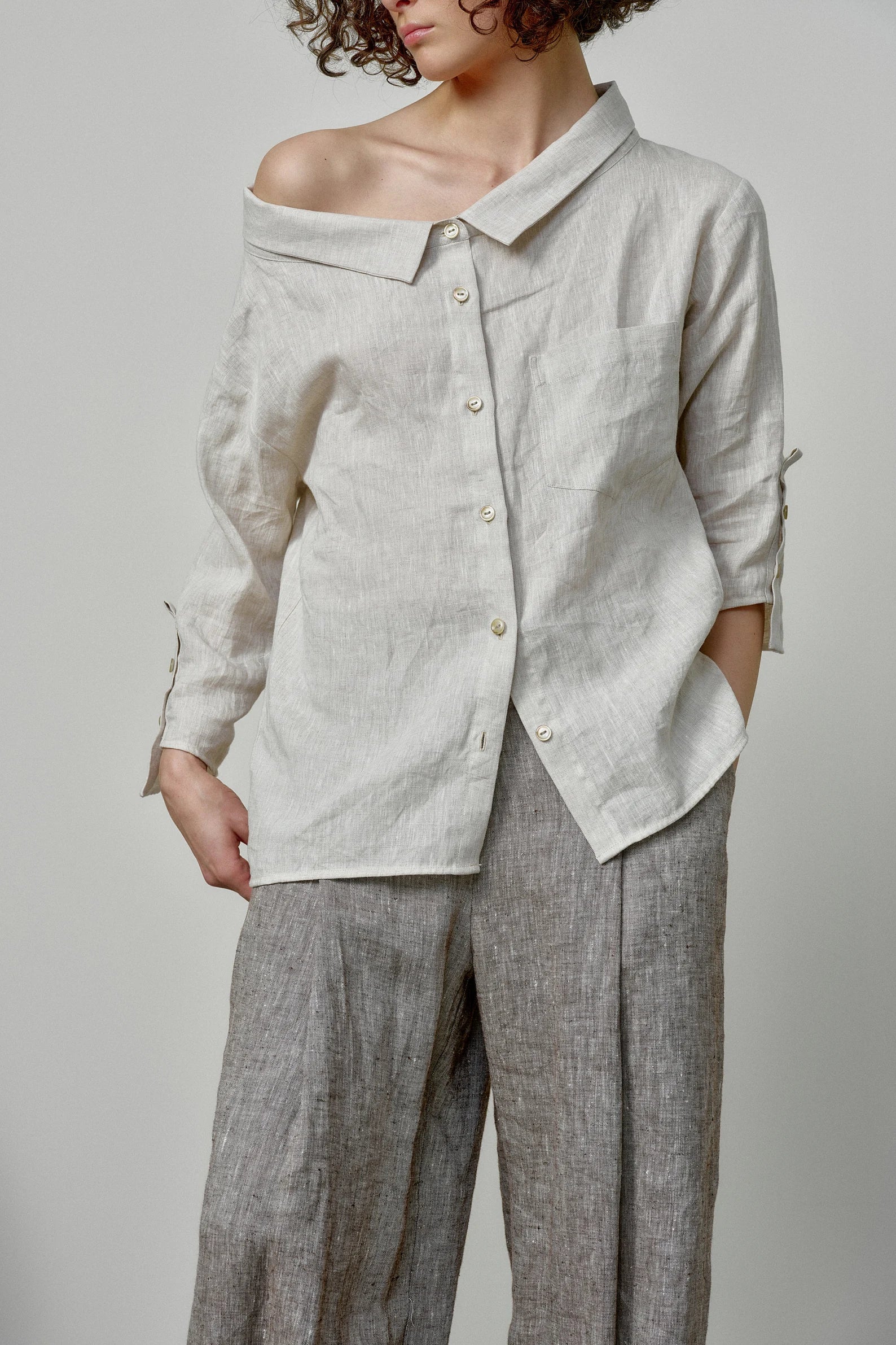 OFF SHOULDER LINEN SHIRT