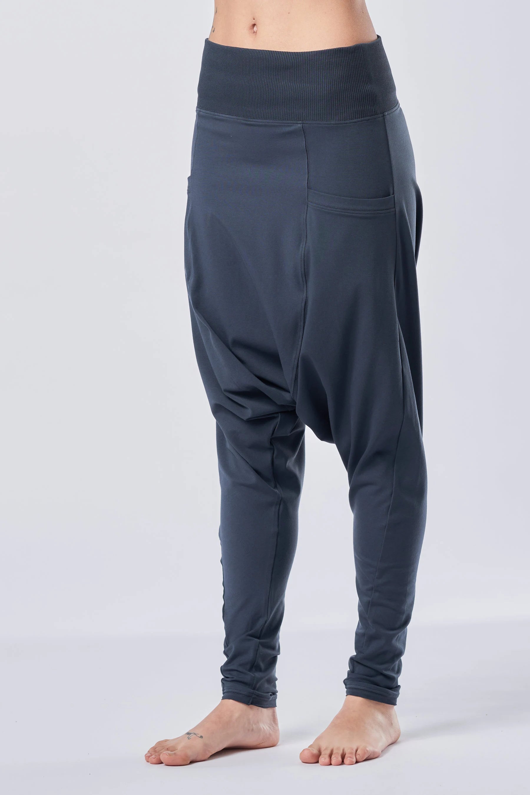 MUTED BLUE LOOSE HAREM PANTS WITH POCKETS