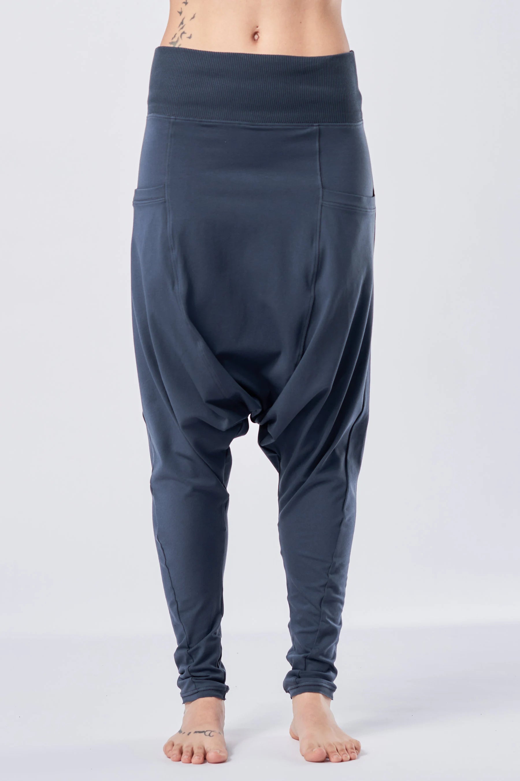 MUTED BLUE LOOSE HAREM PANTS WITH POCKETS