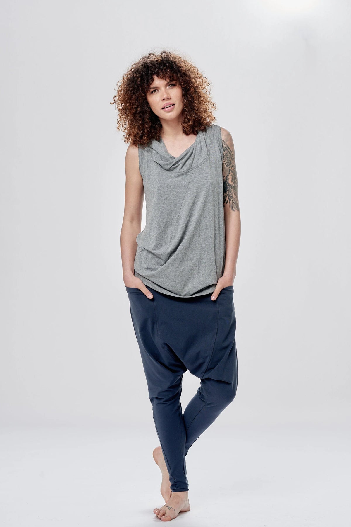 MUTED BLUE LOOSE HAREM PANTS WITH POCKETS