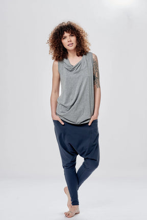 MUTED BLUE LOOSE HAREM PANTS WITH POCKETS