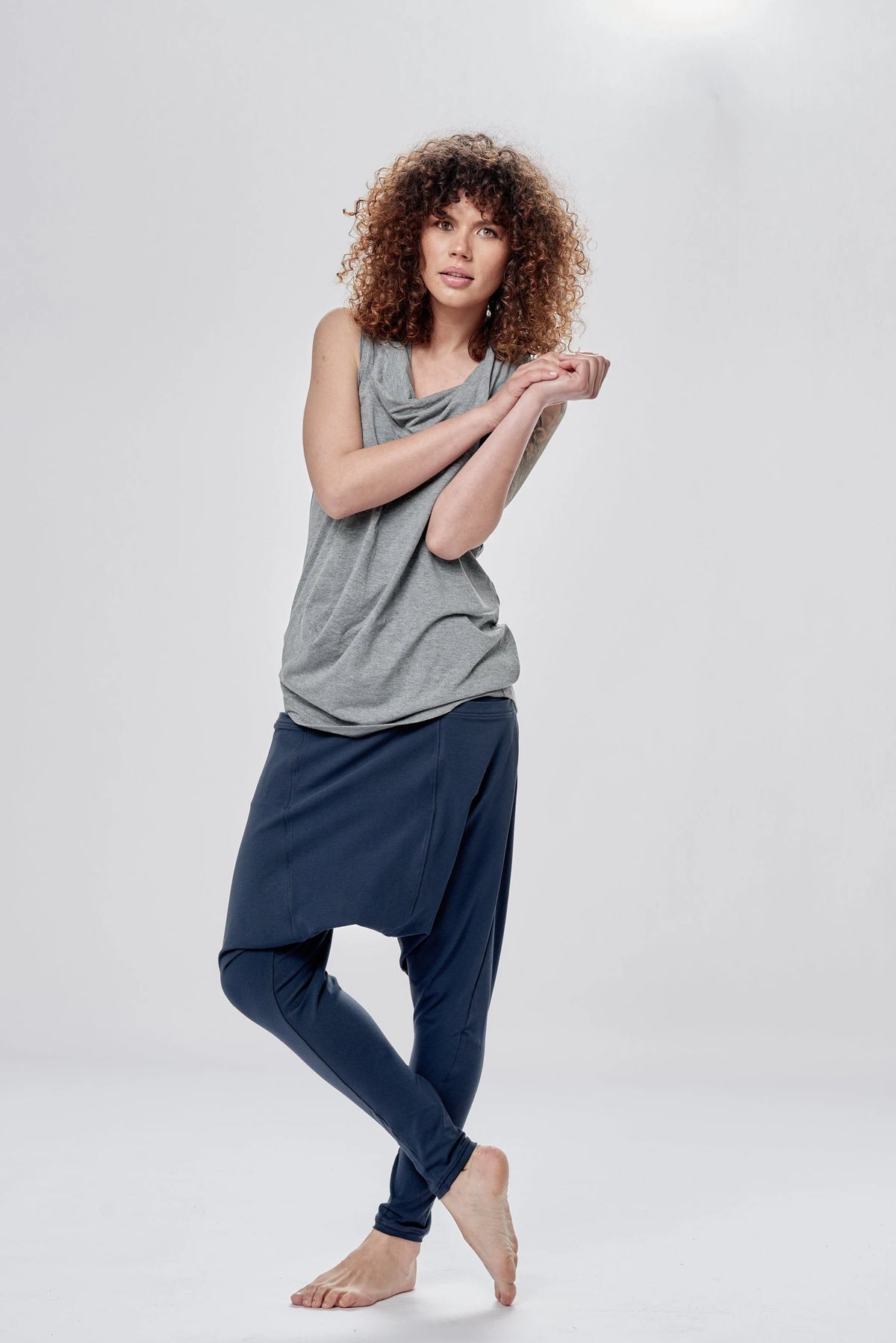 MUTED BLUE LOOSE HAREM PANTS WITH POCKETS