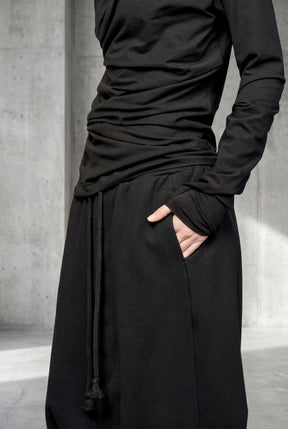 BLACK WIDE DROP CROTCH COTTON PANTS