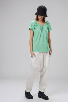 GATHERED NECKLINE SHORT SLEEVE MINT GREEN TOP