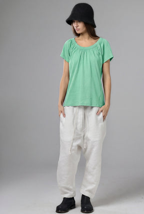 GATHERED NECKLINE SHORT SLEEVE MINT GREEN TOP