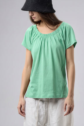 GATHERED NECKLINE SHORT SLEEVE MINT GREEN TOP