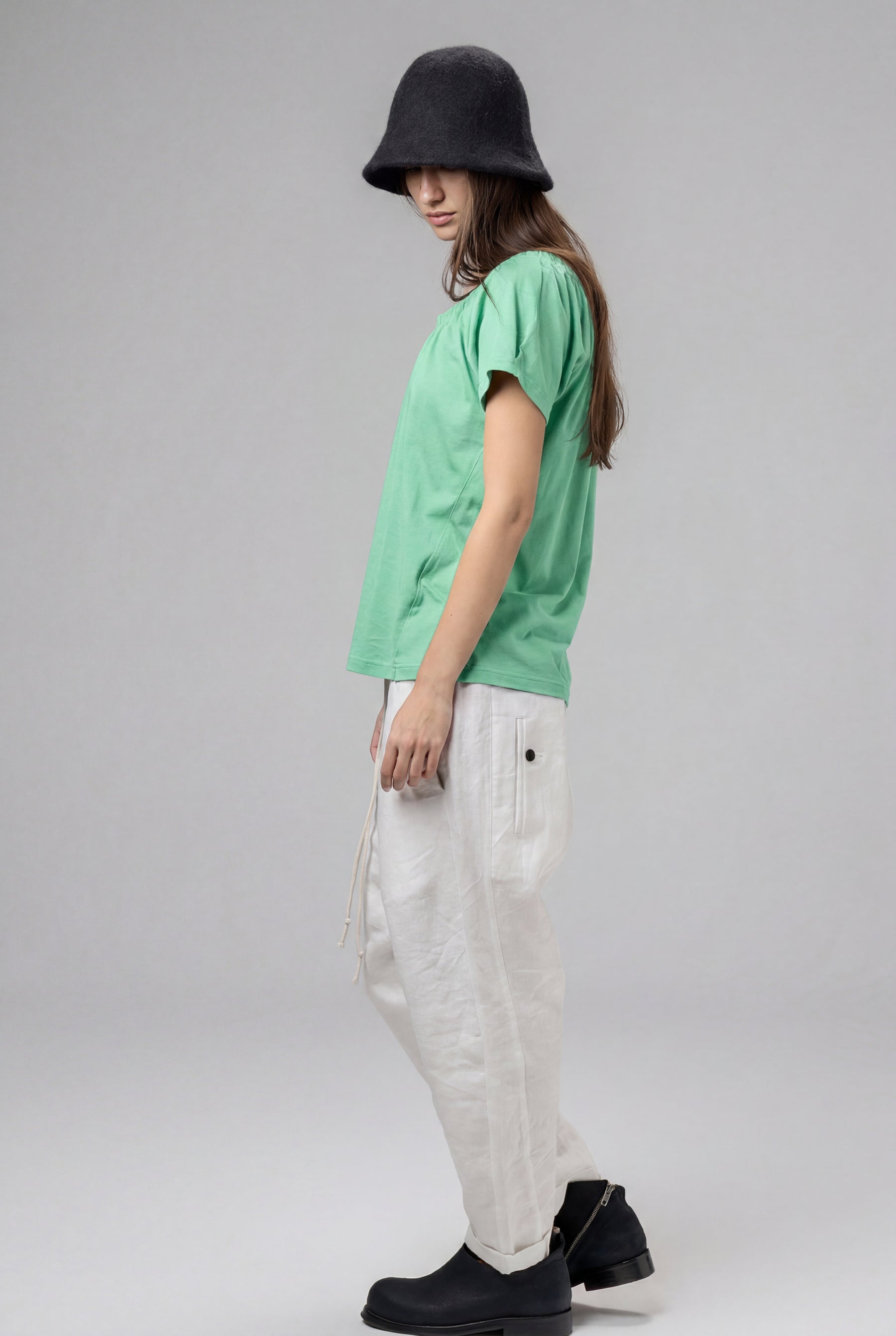 GATHERED NECKLINE SHORT SLEEVE MINT GREEN TOP