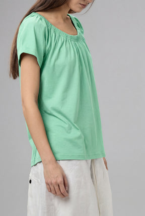 GATHERED NECKLINE SHORT SLEEVE MINT GREEN TOP