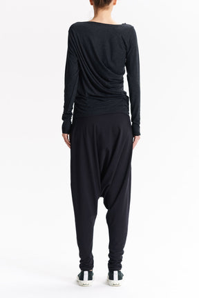 CHARCOAL DRAPED BOATNECK TOP