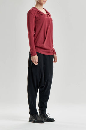 DRAPE COLLAR LONG SLEEVED TOP