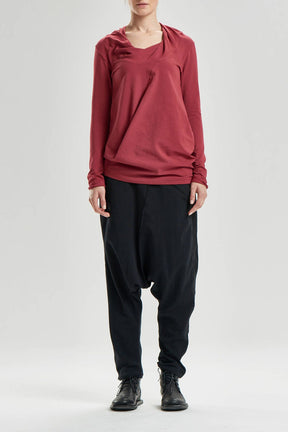 DRAPE COLLAR LONG SLEEVED TOP