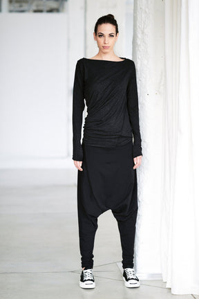 CHARCOAL DRAPED BOATNECK TOP