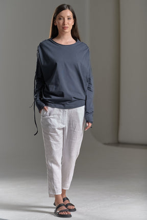 DRAPED SHOULDER LONG SLEEVED LOOSE TOP
