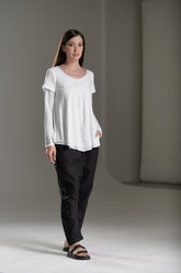 DOUBLE LAYERED LOOSE WHITE TOP - LONG SLEEVES