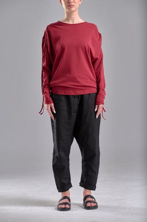 DRAPED SHOULDER LONG SLEEVED LOOSE TOP