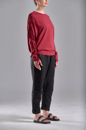 DRAPED SHOULDER LONG SLEEVED LOOSE TOP