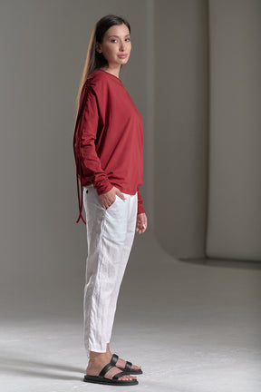 DRAPED SHOULDER LONG SLEEVED LOOSE TOP