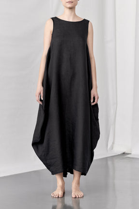 BLACK OVERSIZED LINEN DRESS