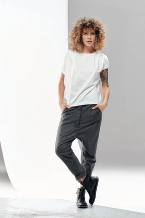 LOOSE CROPPED WOOL PANTS